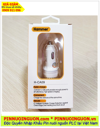 Hammer H-CA09, Sạc Nhanh trên xe hơi Dual Car Fast Charger Hammer H-CA09 (2 cổng, 3.4A)